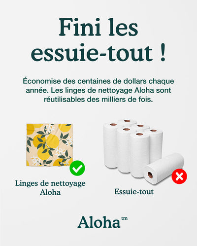 Linges de nettoyage Citron et Jardin de nuit | Ensemble de 4