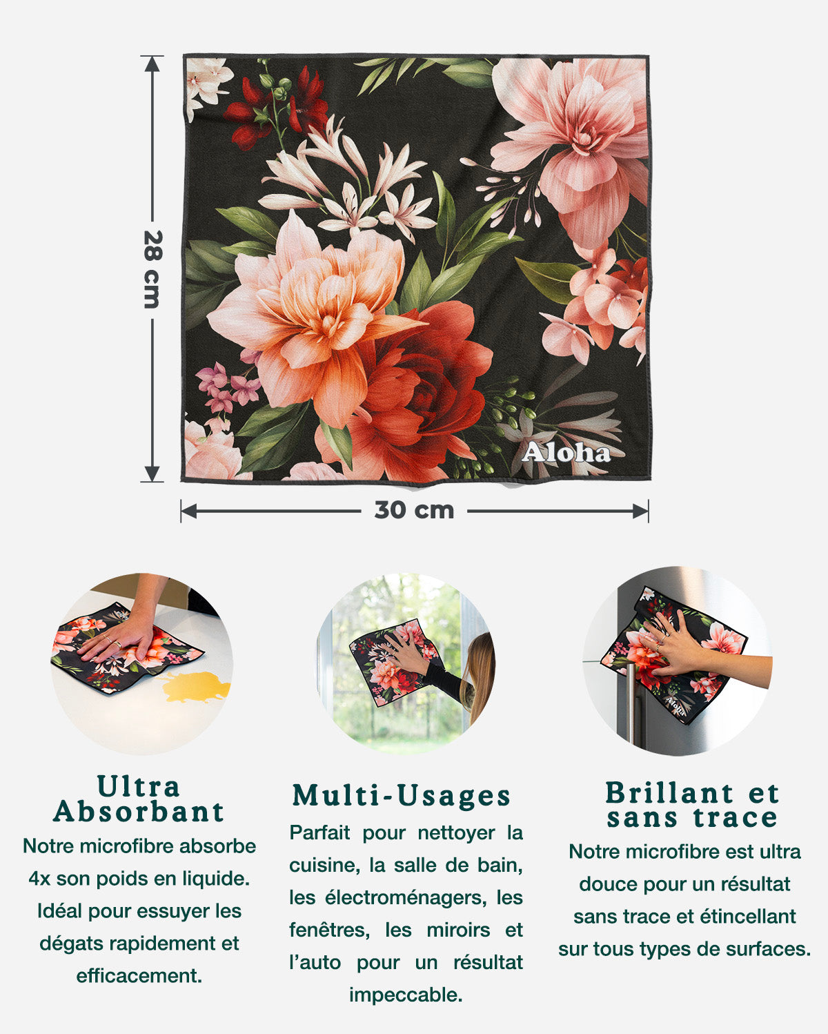 Linges de nettoyage Floral | Ensemble de 4